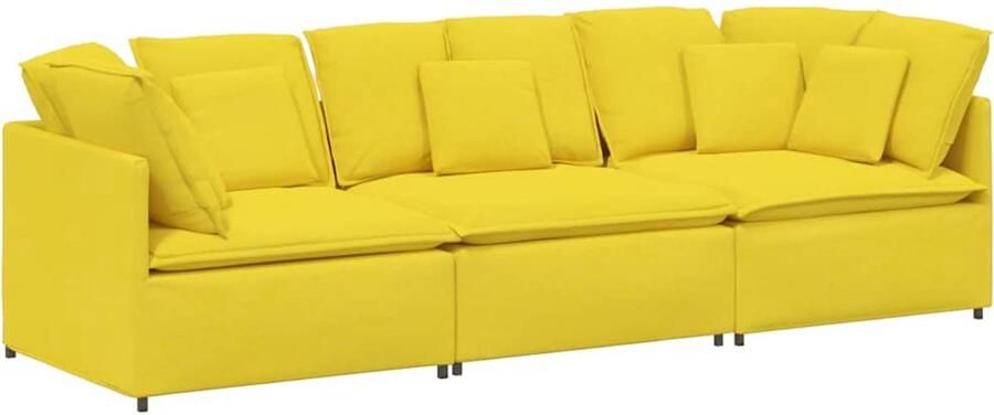 VidaXL Modulaire bank met kussens stof lichtgeel