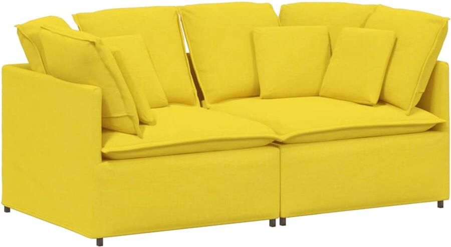 VidaXL Modulaire bank met kussens stof lichtgeel - Foto 2