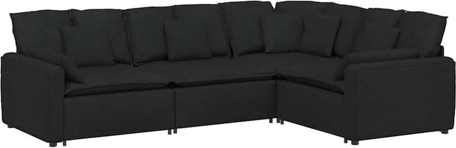 VidaXL Modulaire bank met kussens stof zwart