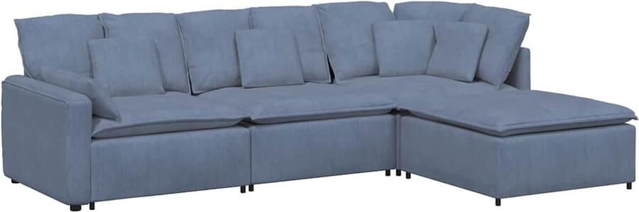 VidaXL Modulaire bank met voetenbank en kussens corduroy stof blauw