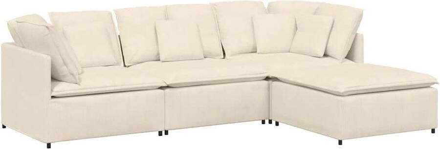 VidaXL Modulaire bank met voetenbank en kussens corduroy stof crème