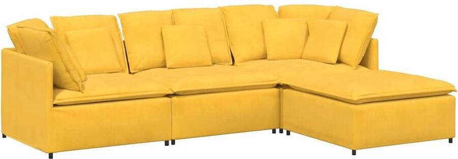 VidaXL Modulaire bank met voetenbank & kussens corduroy stof lichtgeel