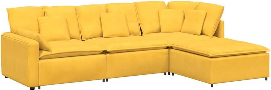 VidaXL Modulaire bank met voetenbank & kussens corduroy stof lichtgeel