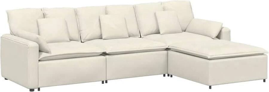 VidaXL Modulaire bank met voetenbank en kussens crèmekleurig