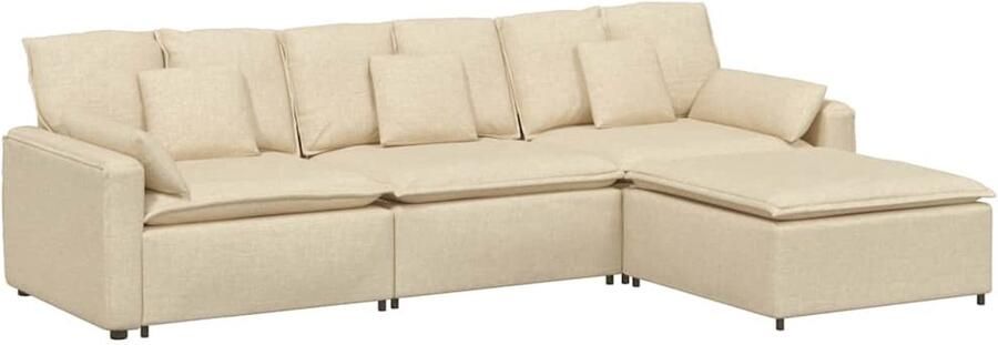 VidaXL Modulaire bank met voetenbank en kussens crèmekleurig