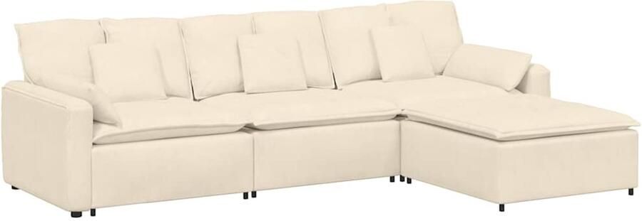 VidaXL Modulaire bank met voetenbank en kussens crèmekleurig