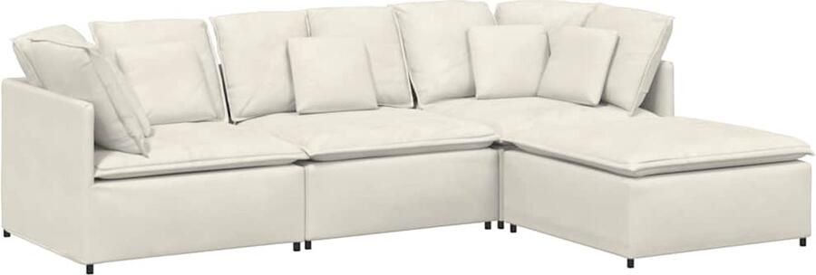 VidaXL Modulaire bank met voetenbank en kussens fluweel crèmekleurig
