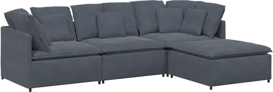 VidaXL Modulaire bank met voetenbank en kussens fluweel donkergrijs