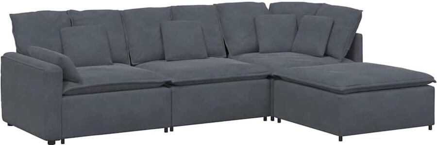 VidaXL Modulaire bank met voetenbank en kussens fluweel donkergrijs