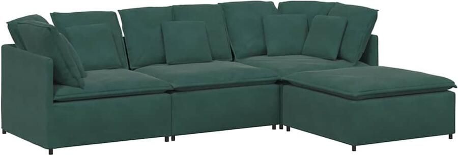 VidaXL Modulaire bank met voetenbank en kussens fluweel donkergroen