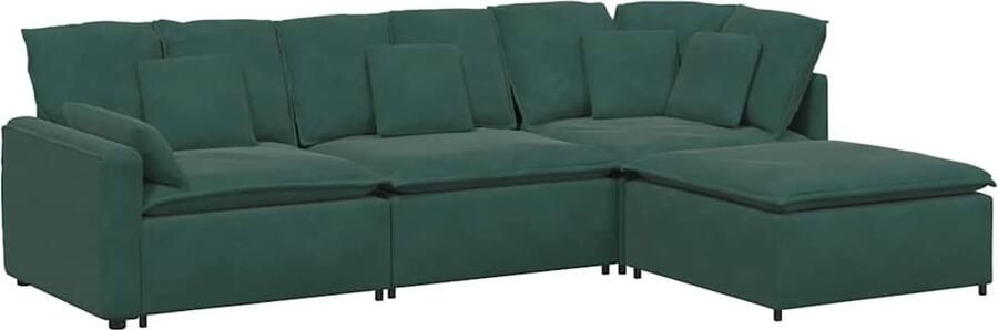 VidaXL Modulaire bank met voetenbank en kussens fluweel donkergroen