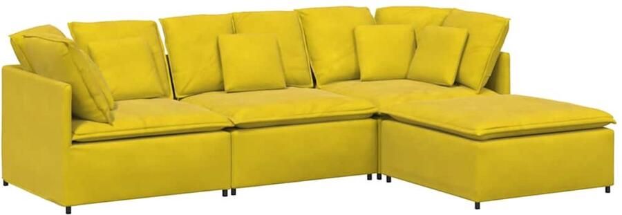 VidaXL Modulaire bank met voetenbank en kussens fluweel geel
