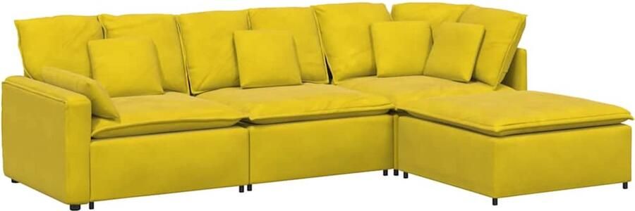 VidaXL Modulaire bank met voetenbank en kussens fluweel geel