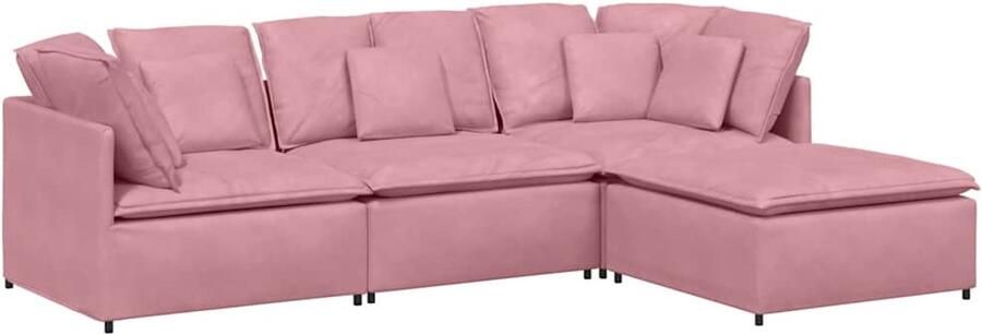 VidaXL Modulaire bank met voetenbank en kussens fluweel roze