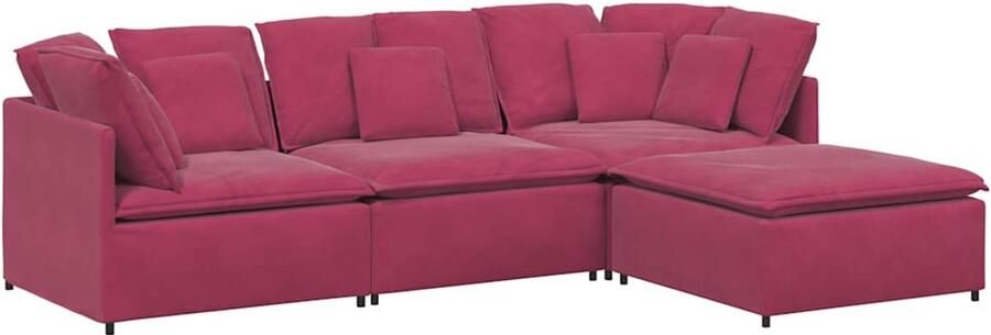 VidaXL Modulaire bank met voetenbank en kussens fluweel wijnrood