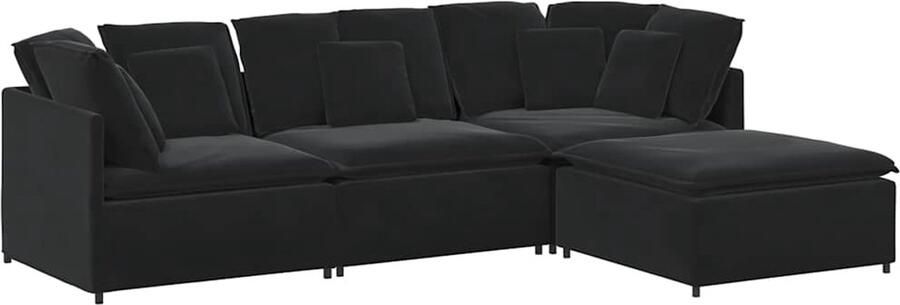 VidaXL Modulaire bank met voetenbank en kussens fluweel zwart