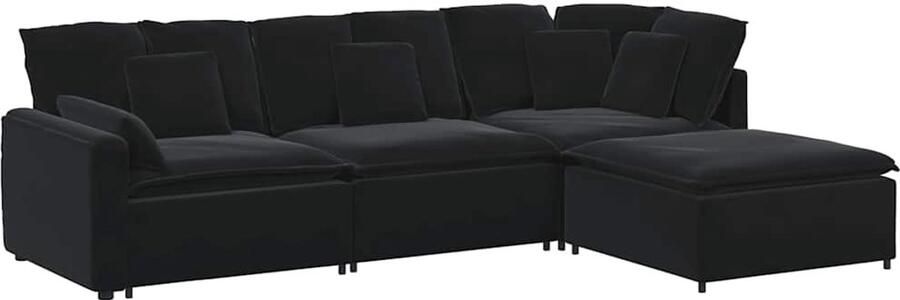 VidaXL Modulaire bank met voetenbank en kussens fluweel zwart