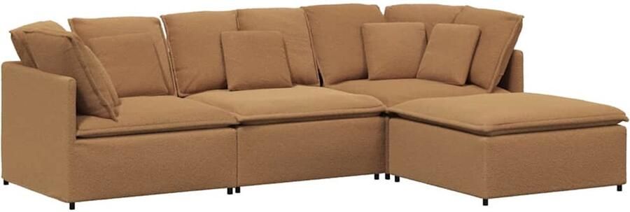 VidaXL Modulaire bank met voetenbank&kussens gekrulde wolachtige stof