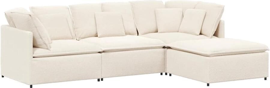 VidaXL Modulaire bank met voetenbank&kussens gekrulde wolachtige stof - Foto 2