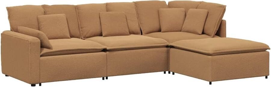 VidaXL Modulaire bank met voetenbank&kussens gekrulde wolachtige stof