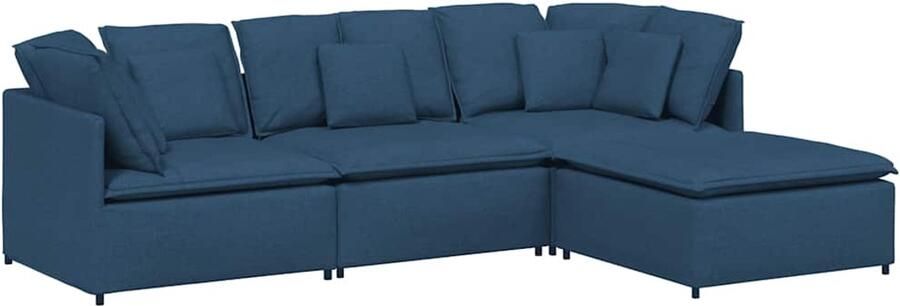 VidaXL Modulaire bank met voetenbank en kussens stof blauw