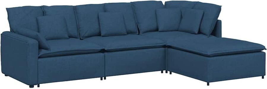 VidaXL Modulaire bank met voetenbank en kussens stof blauw