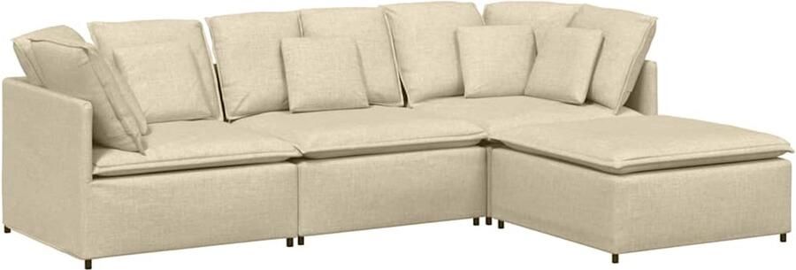 VidaXL Modulaire bank met voetenbank en kussens stof crèmekleurig