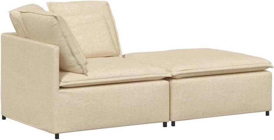 VidaXL Modulaire bank met voetenbank en kussens stof crèmekleurig