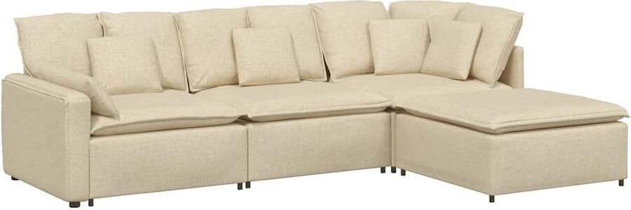 VidaXL Modulaire bank met voetenbank en kussens stof crèmekleurig