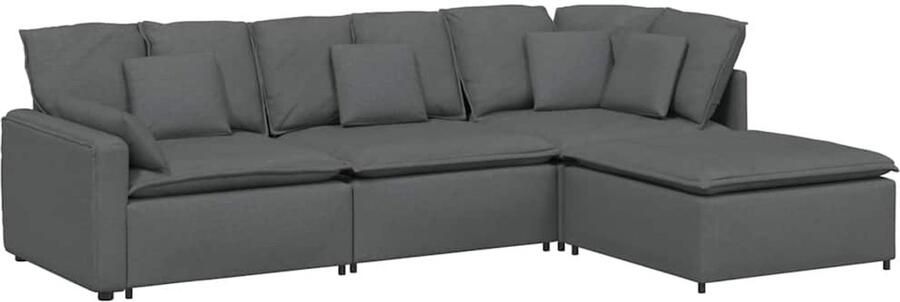 VidaXL Modulaire bank met voetenbank en kussens stof donkergrijs
