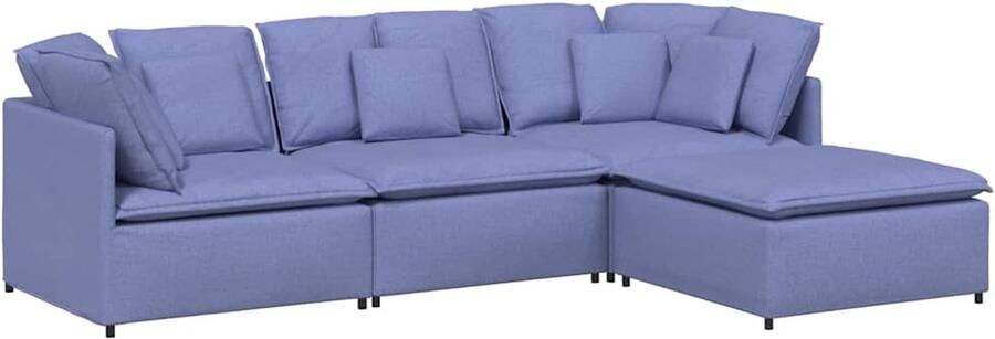 VidaXL Modulaire bank met voetenbank en kussens stof jeans blauw