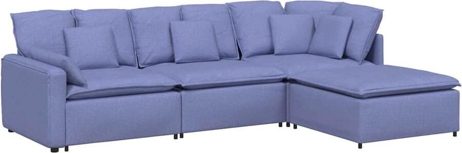 VidaXL Modulaire bank met voetenbank en kussens stof jeans blauw