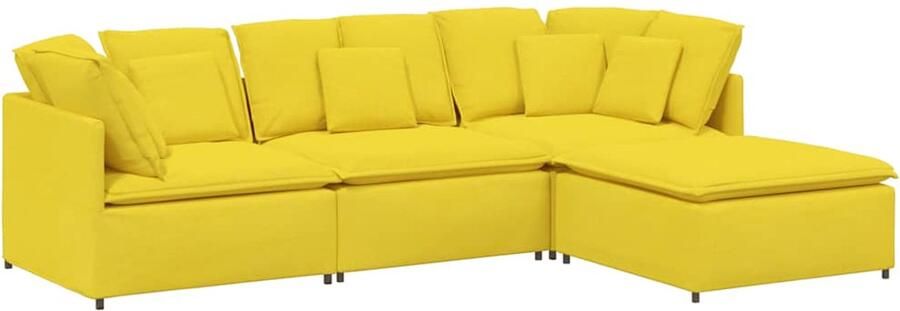 VidaXL Modulaire bank met voetenbank en kussens stof lichtgeel