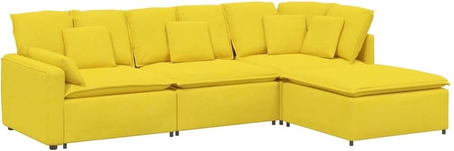 VidaXL Modulaire bank met voetenbank en kussens stof lichtgeel
