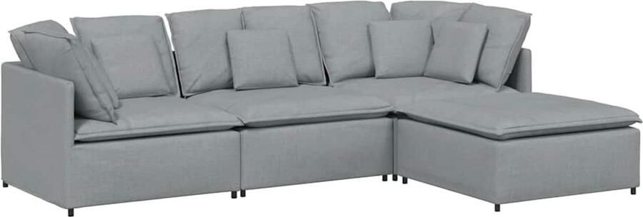 VidaXL Modulaire bank met voetenbank en kussens stof lichtgrijs
