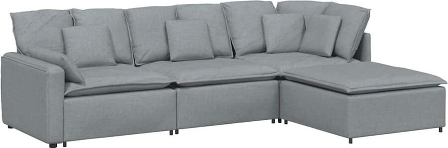 VidaXL Modulaire bank met voetenbank en kussens stof lichtgrijs