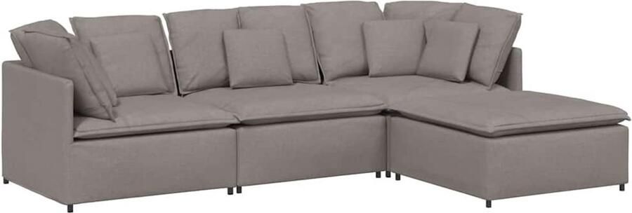 VidaXL Modulaire bank met voetenbank en kussens stof taupe - Foto 2