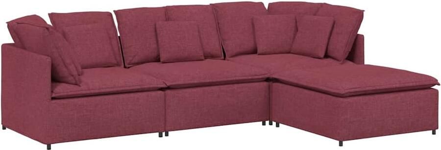 VidaXL Modulaire bank met voetenbank en kussens stof wijnrood