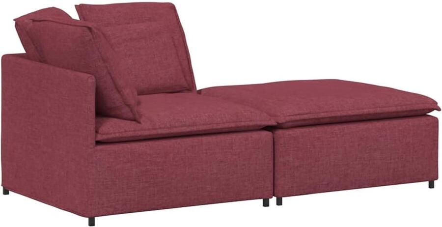 VidaXL Modulaire bank met voetenbank en kussens stof wijnrood