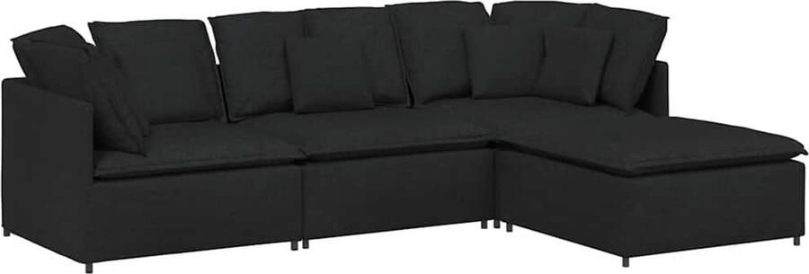 VidaXL Modulaire bank met voetenbank en kussens stof zwart