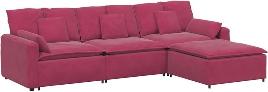VidaXL Modulaire bank met voetenbank en kussens wijnrood