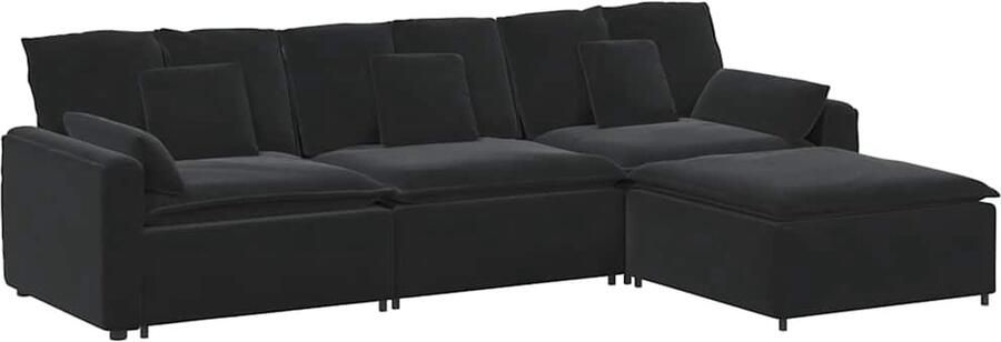 VidaXL Modulaire bank met voetenbank en kussens zwart