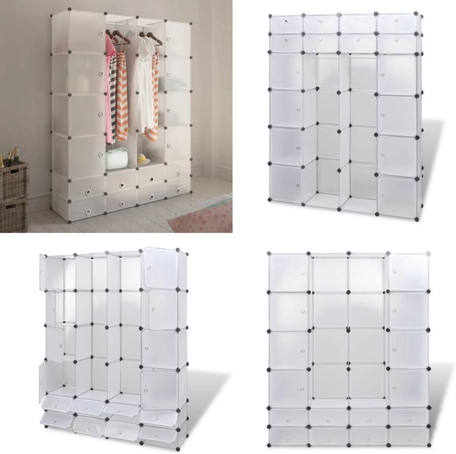 The Living Store Modulaire kast met 14 compartimenten wit 37 x 146 x 180 5 cm Kunststof Kast Modulaire Kast Opslagkast Kledingkast Witte Kast - Foto 5