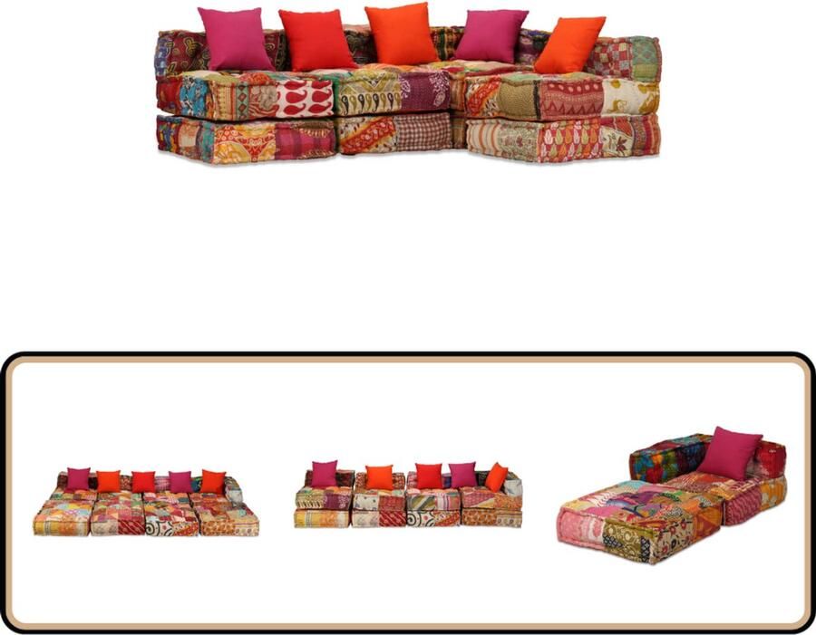 VidaXL Modulaire Patchwork Vierzitsbank Modulaire Bank Slaapbank Lounge Bank Multifunctionele Bank Patchwork Bank Comfortabele Bank Trendy Bank