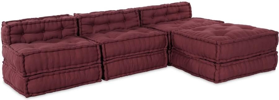 VidaXL Pouffe Set van 4 Bordeauxrood Katoen Tafel pouffe 70x70x36 cm - Foto 2