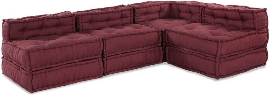 VidaXL Pouffe Set van 4 Bordeauxrood Katoen Tafel pouffe 70x70x36 cm