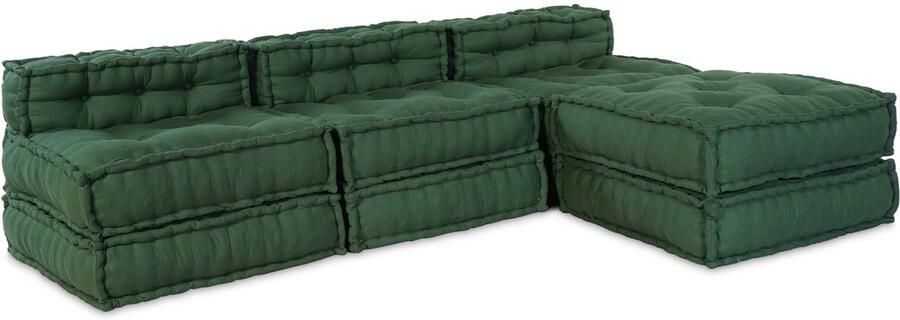 VidaXL Pouffe Set van 4 Groen Katoen Tafel pouffe 70x70x36 cm