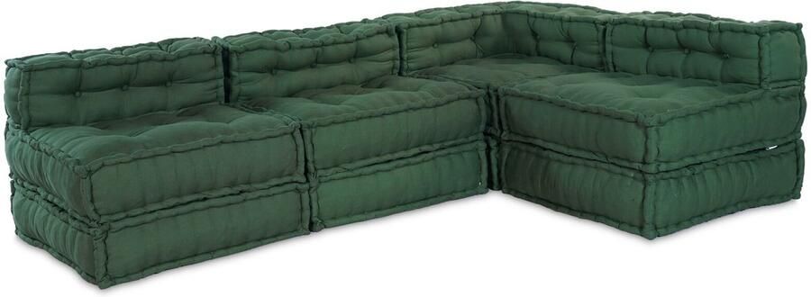 VidaXL Poef Set van 4 Groen Katoen Hoek poef 70x70x54 cm - Foto 2