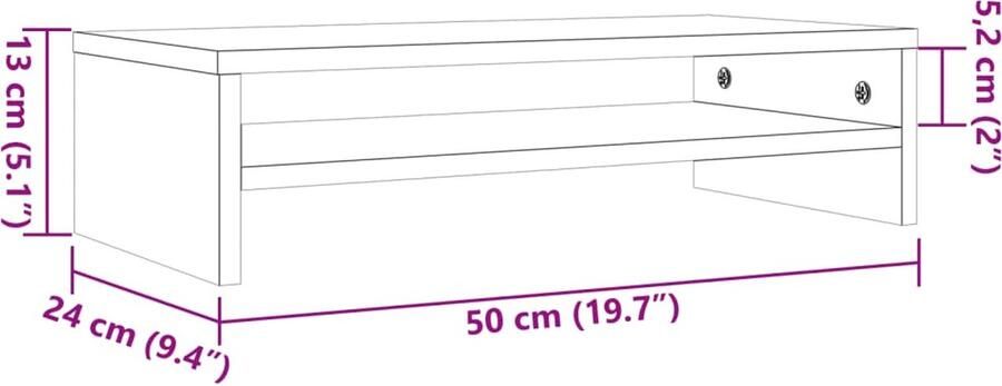 VidaXL Monitorstandaard 50x24x13 cm massief grenenhout wasbruin - Foto 2