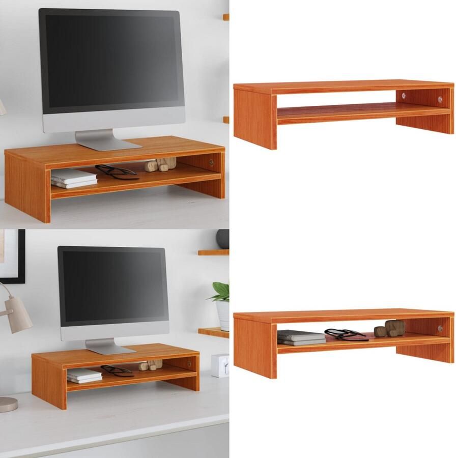 VidaXL Monitorstandaard 50x24x13 cm massief grenenhout wasbruin Monitorstandaard Monitorstandaards Monitor Standaard Computerstandaard